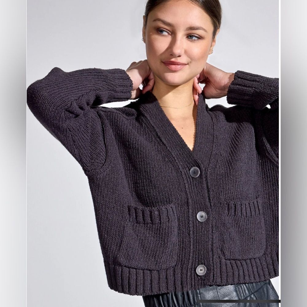 Brochu Walker The Cropped Cardigan in washed black /charcoal Women's size L